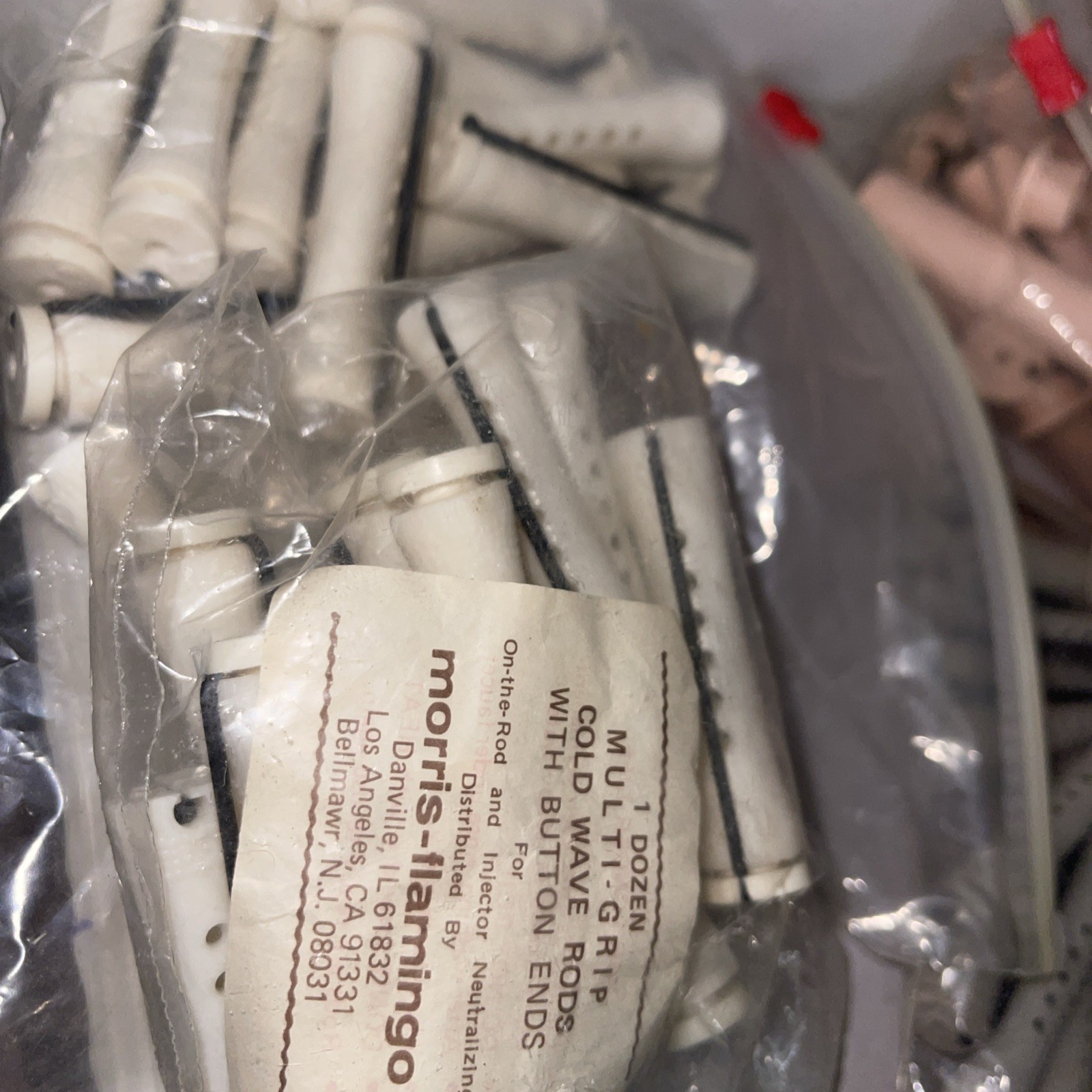Vintage Morris-Flamingo Multi-Grip Cold Wave Perm Rods White 2 Dozen