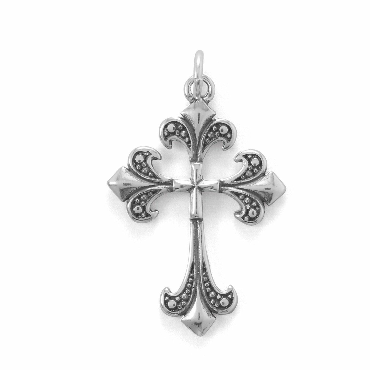 Oxidized Fleur-De-Lis Cross Pendant 925 Sterling Silver Oxidized Fleur-De-Lis Cross Pendant 925 Sterling Silver