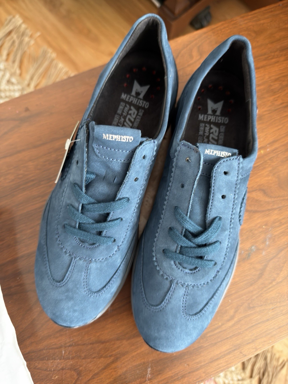 Mephisto Yael Peacock Blue Suede Sneaker Soft-Air Technology Lace-Up