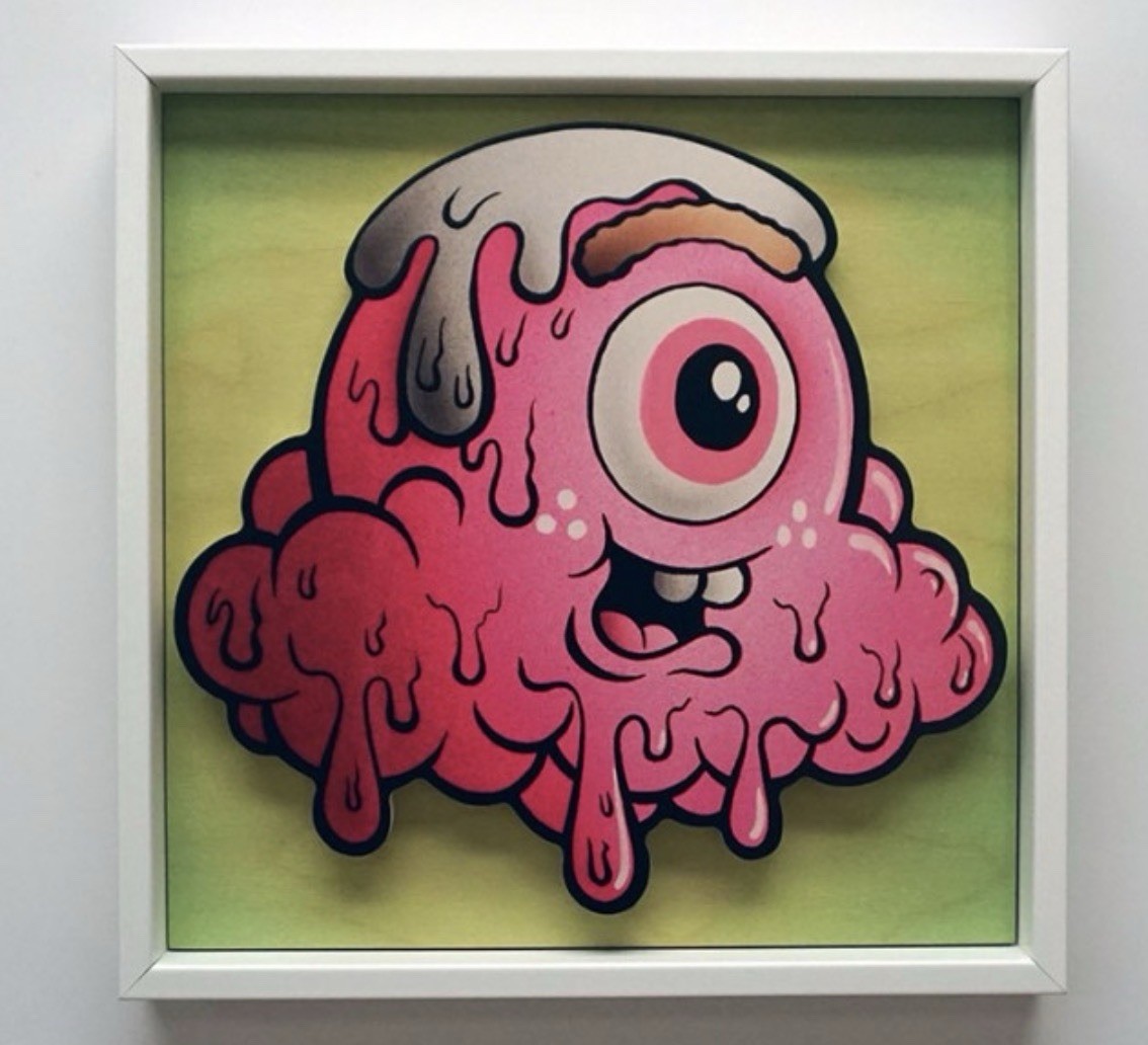 Buff Monster Strawberry Terry 2015 Wood Print Framed Signed Ltd Ed ~130 Pop Art