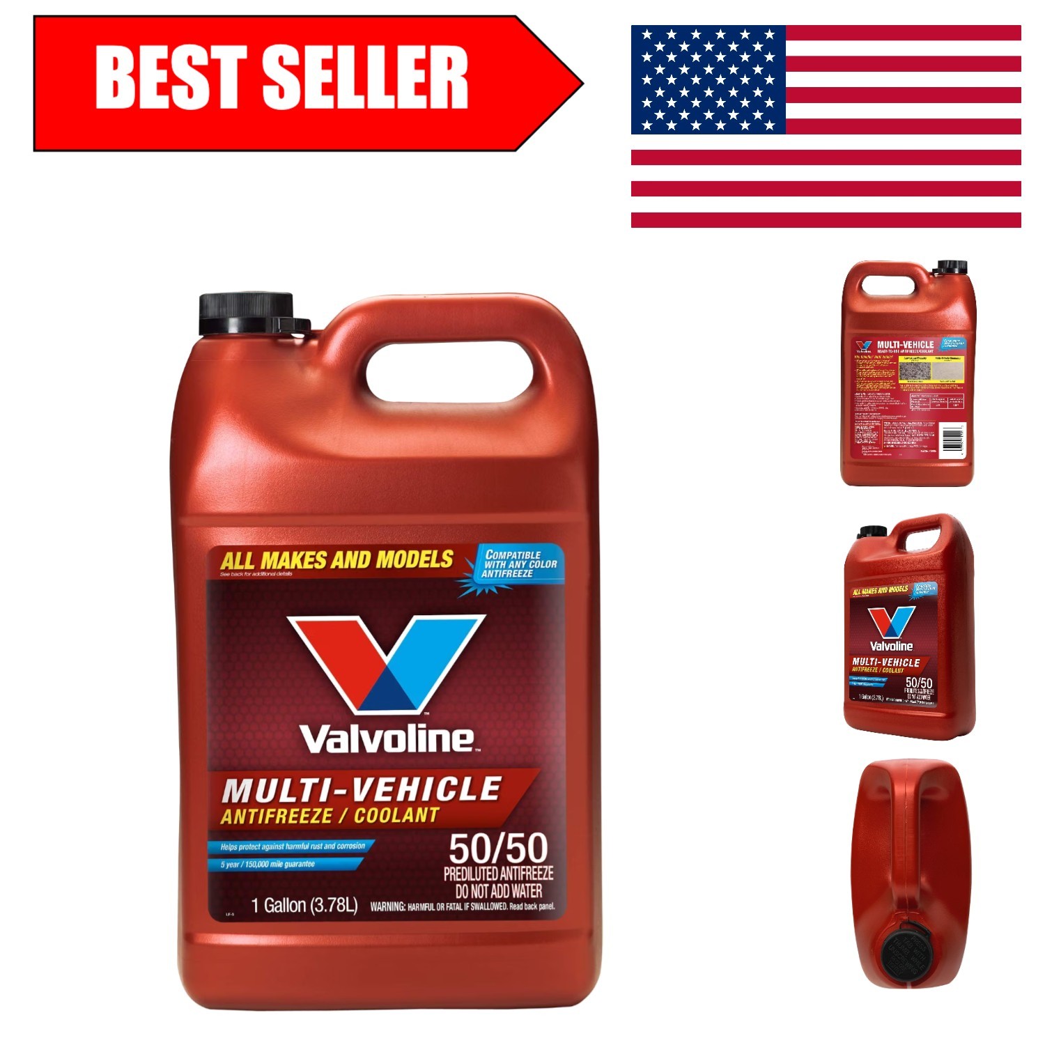 Multi-Vehicle 50/50 Antifreeze Coolant, 1 Gallon - Universal Engine Protection