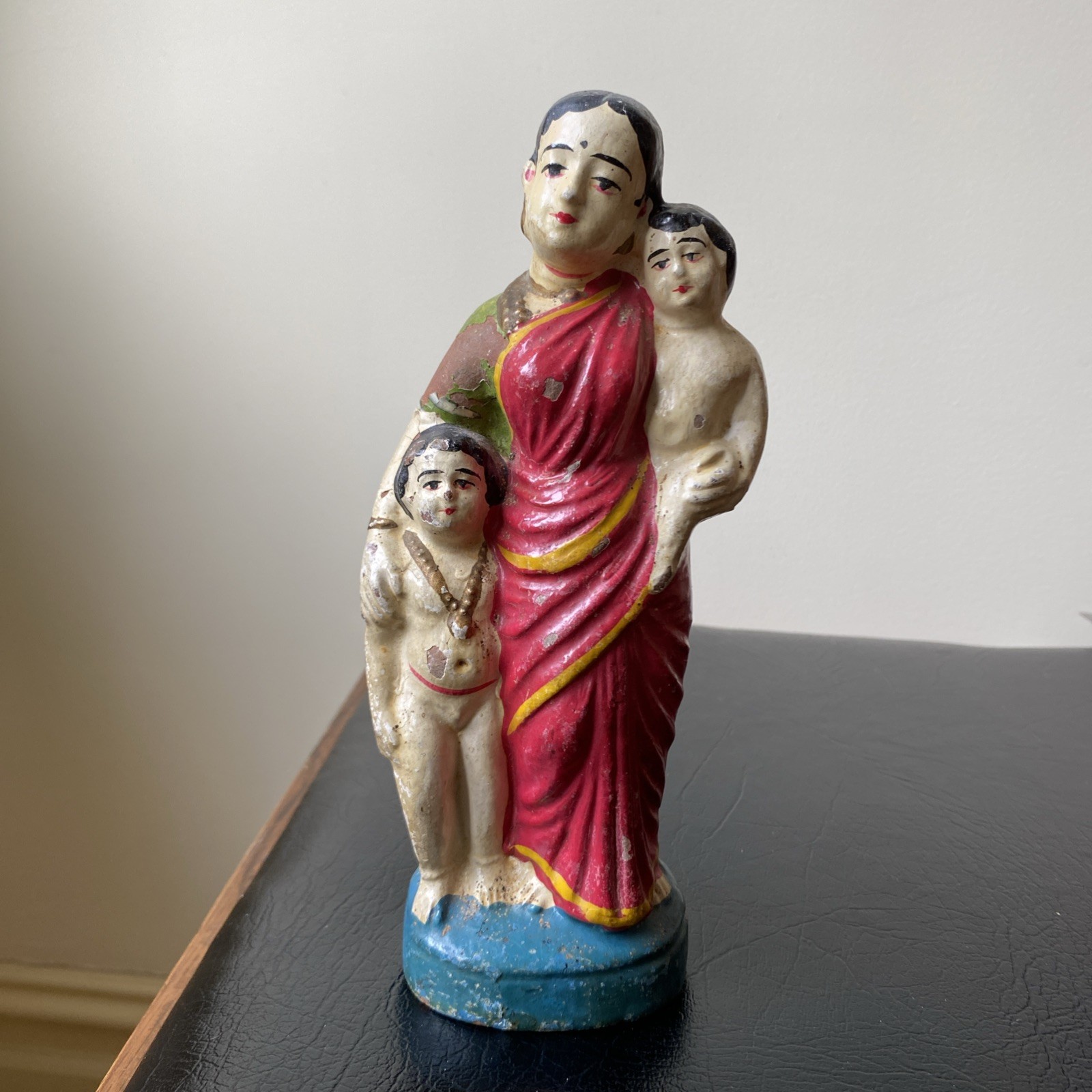VTG Terracotta Indian Statuette Golu Doll Yashoda Krishna Devotional Amulet