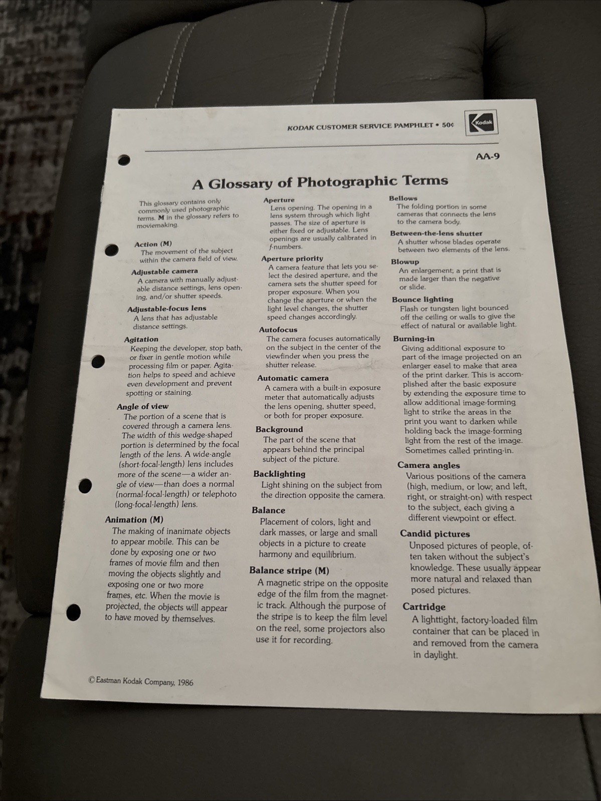 Vintage Kodak Glossary of Photographic Terms 1980 Photography Pamphlets Booklet