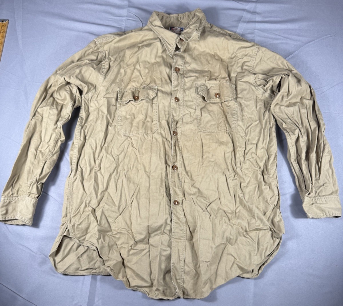 1940s Vintage Big Harvester Khaki Work Shirt 