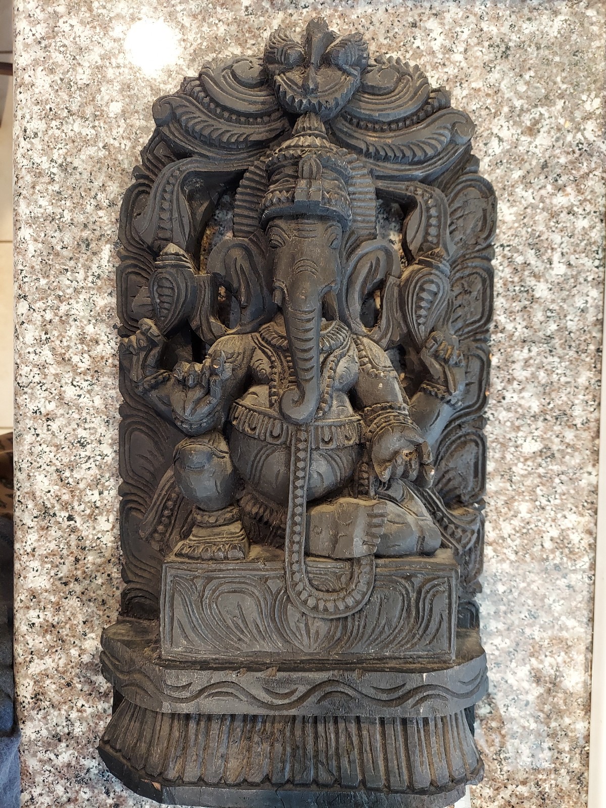 Vintage Hand Carved Wooden Statue Indian Hindu God Ganesh Ganesha 17\