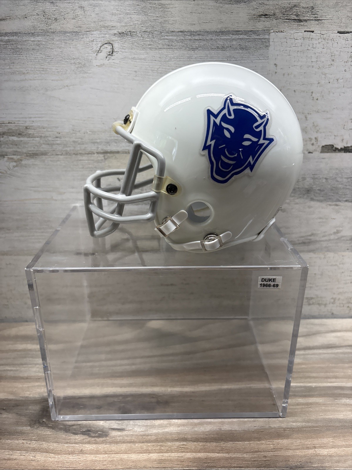 Vintage 1966-69 DUKE BLUE DEVILS WHITE  FOOTBALL MINI HELMET Custom With Case