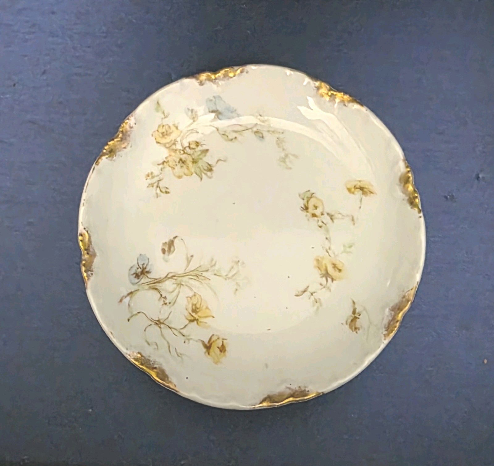 Haviland Limoges Butter Pat  Yellow Roses with Blue Flowers