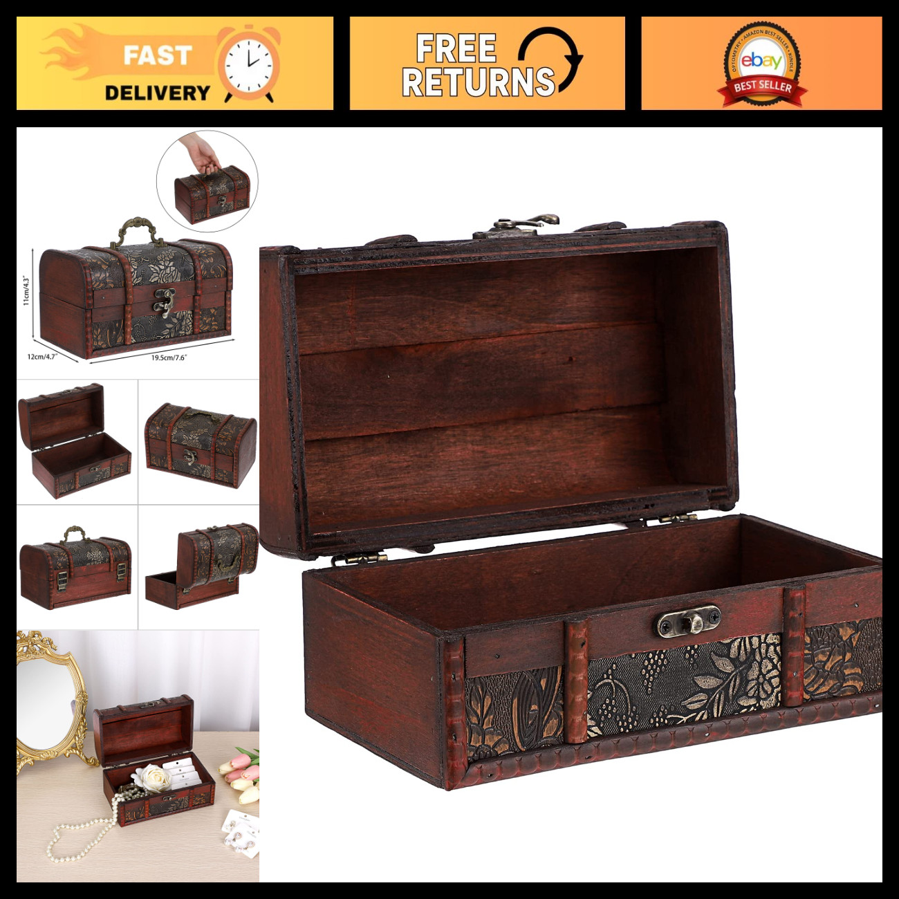 Vintage Wooden Pirate Treasure Chest Keepsake Box - Medium Storage Organizer Vintage Wooden Pirate Treasure Chest Keepsake Box - Medium Storage Organizer