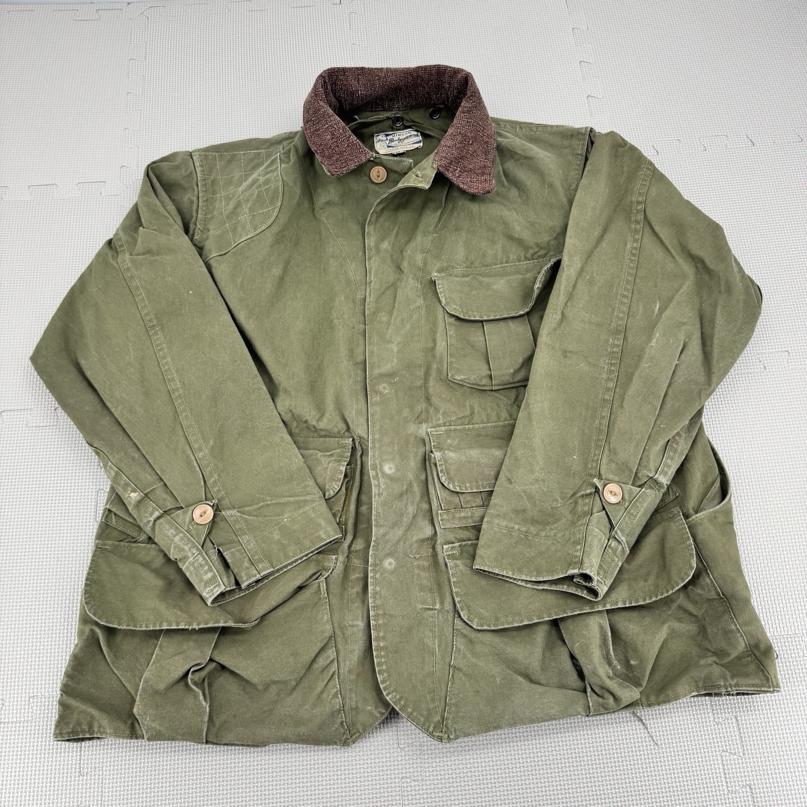 VTG 40s Hinson Bodyguard Hunting Jacket 44 Canvas Ammo Game Pocket Corduroy