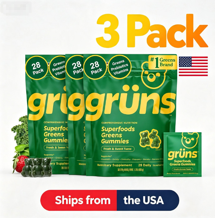 3pc Grüns Super Greens Gummies Multivitamin Superfood Gummy Bears 28 Packs-