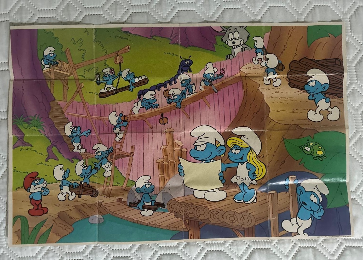 Vintage 1983 Smurfs Poster Peyo Wallace Berrie Original Factory Folded