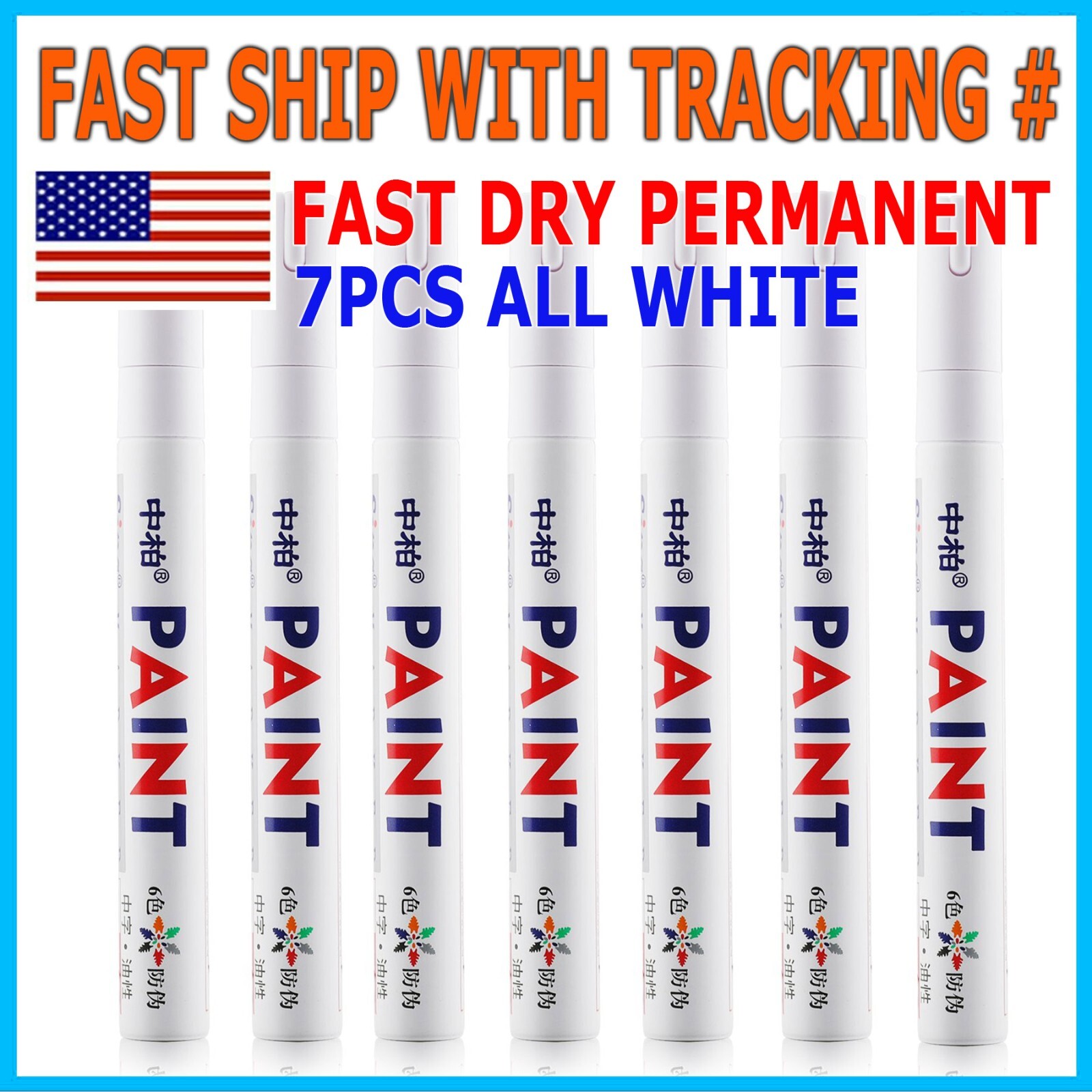 7PC White Paint Pen Marker Waterproof Permanent Car Tire Lettering Rubber Letter