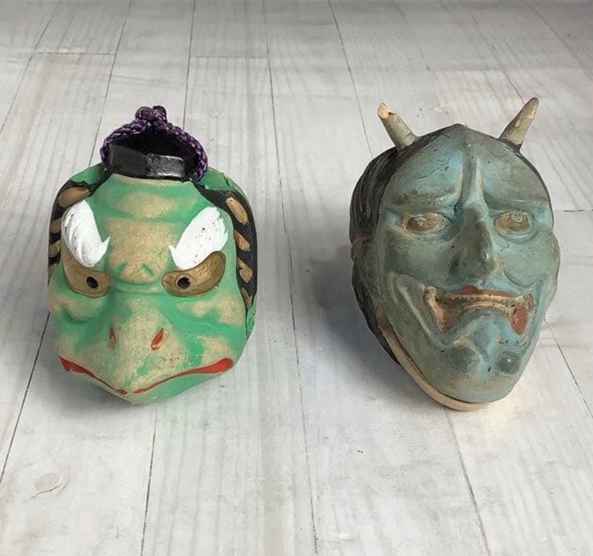 Japanese Ceramic Bells, Karasu Tengu & Hannya, Warding Off Evil, Folk Craft