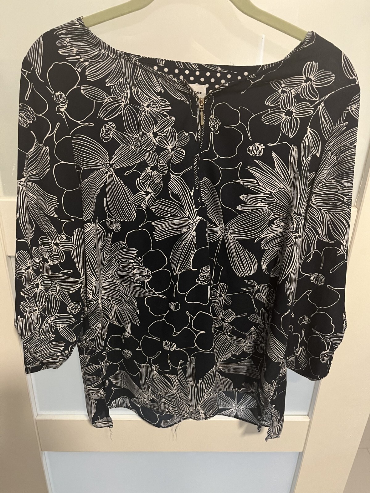Alfred Dunner Petites Navy BlueWhite Floral Zipper Neckline 6P  100% polester AJ