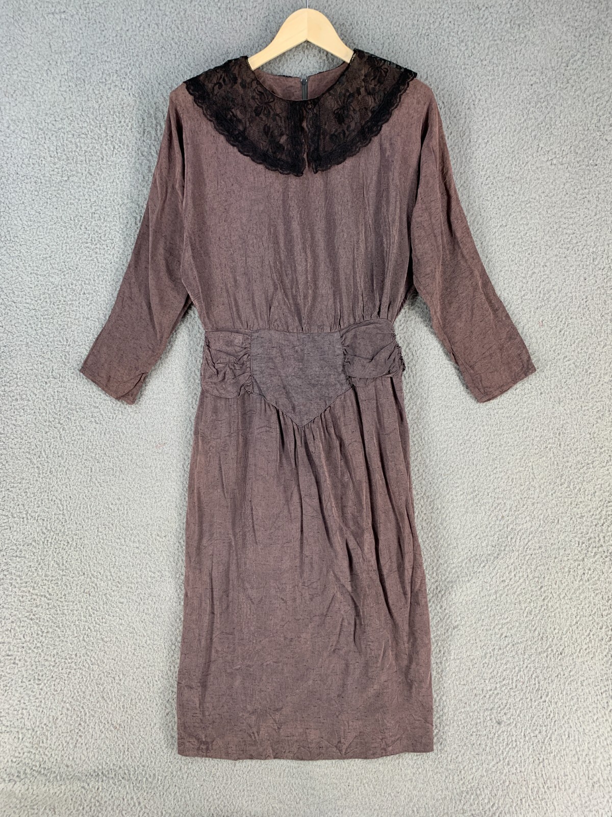 Vtg Brioche California Dress Black Lace Collar Drop Waist Crinkle 80s