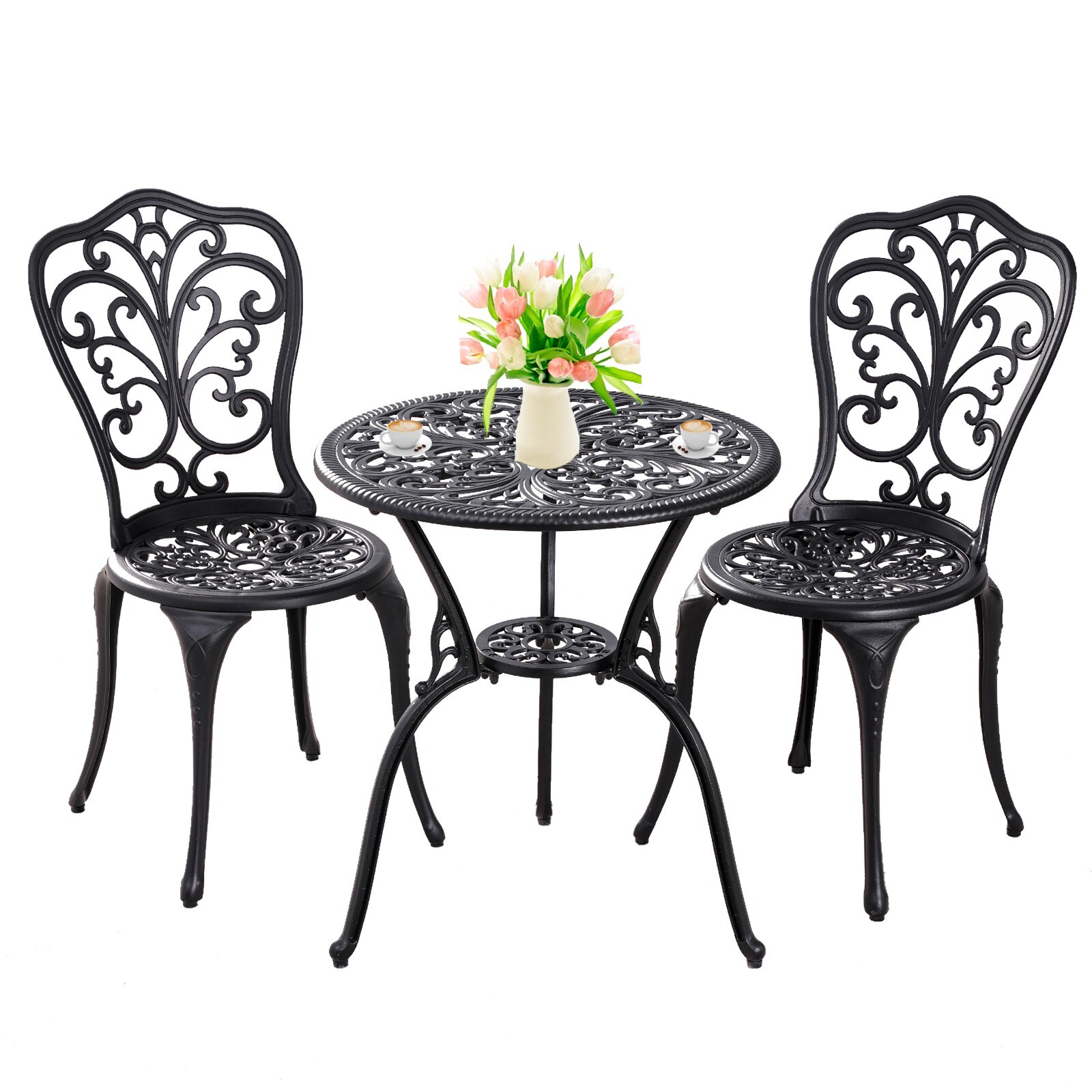 3 Piece Cast Aluminum Patio Bistro Sets Outdoor Bistro Table and Chairs Set of 2