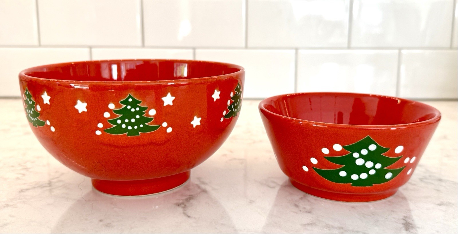 Pristine Vintage Waechtersbach Christmas Tree Bowls Set 6” Cereal & 4 3/4” Berry