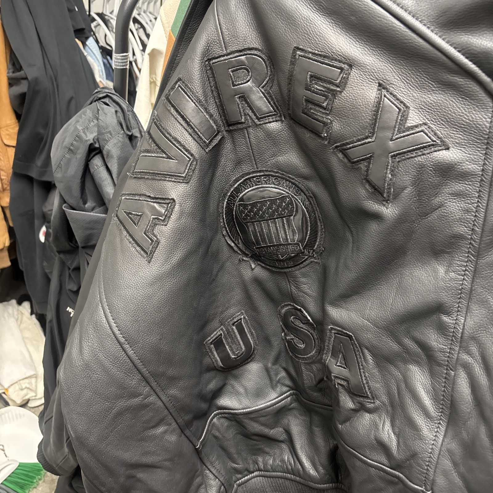 Avirex Men’s Black American Bomber Flight Style Genuine Cowhide Leather Jacket