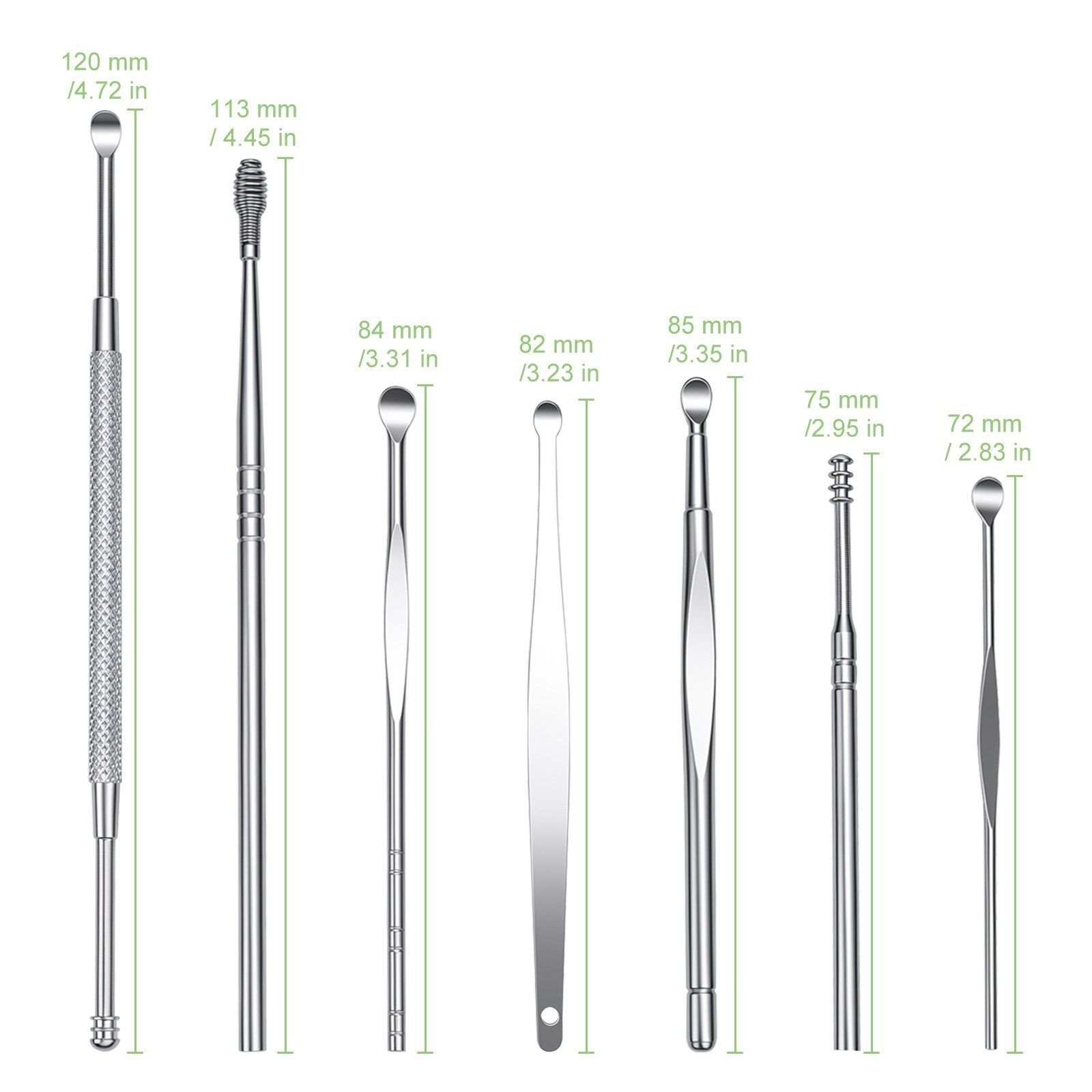 Portable 7Pc Stainless Steel Ear Cleaning Set, Travel Ear Wax Remover