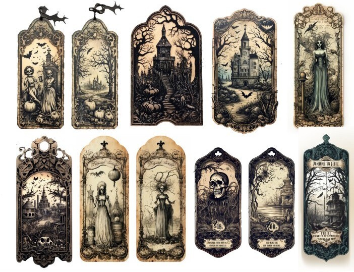 11 Vintage Scary Tags Embellishments Junk Journal Scrapbook USA 11 Vintage Scary Tags Embellishments Junk Journal Scrapbook USA