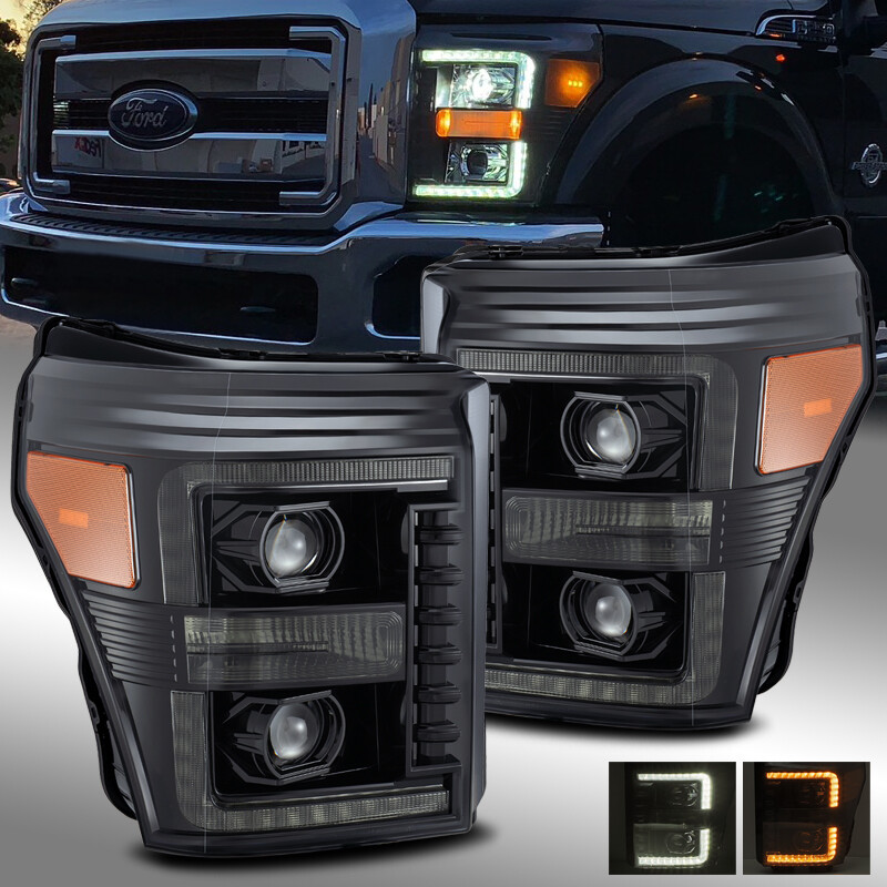 11-16 F250/F350/F450 Super Duty (4th Gen Look) Projector Headlights Jet Black