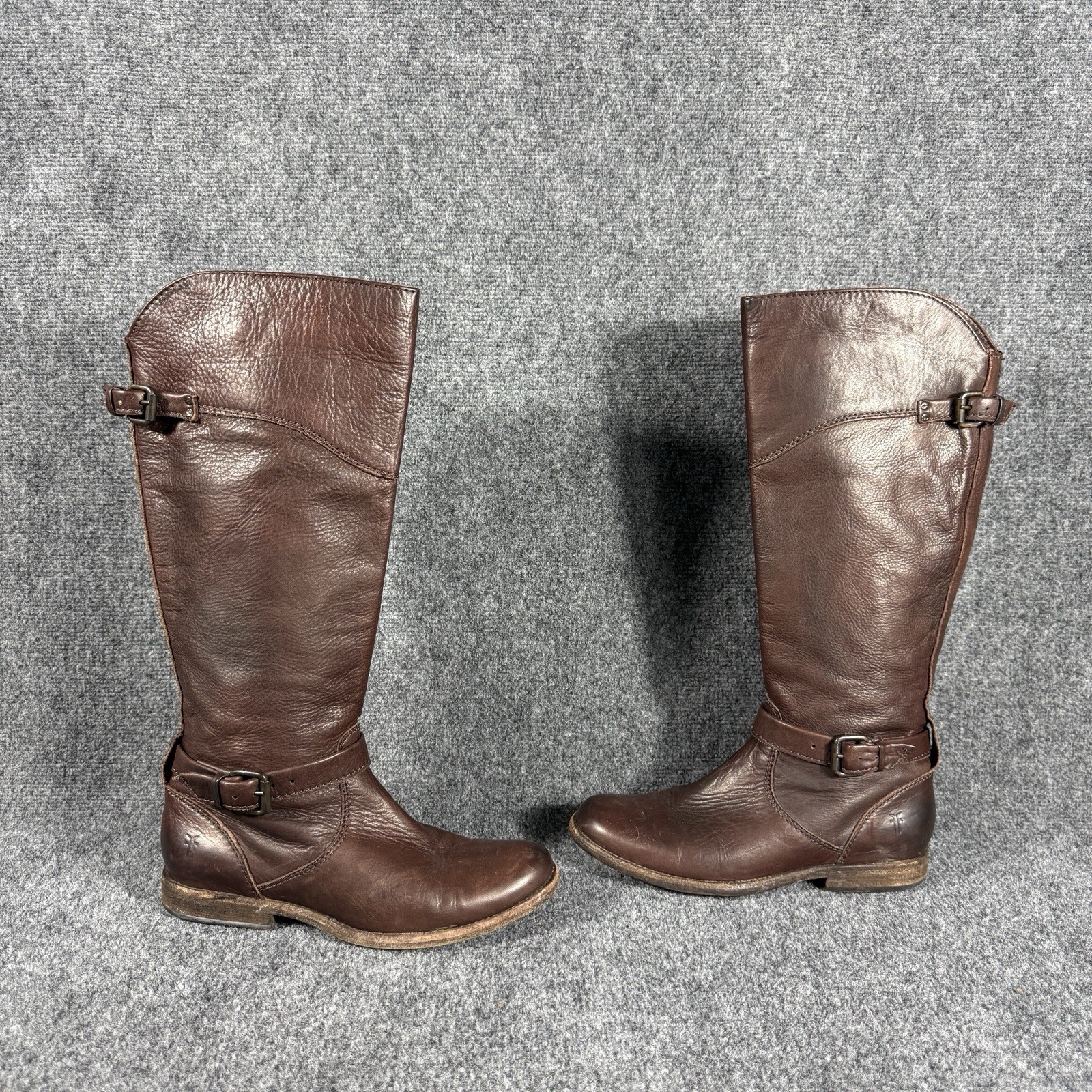 Frye Phillip Riding Boots Womens Size 7.5B Brown Leather Zipper Buckle Western