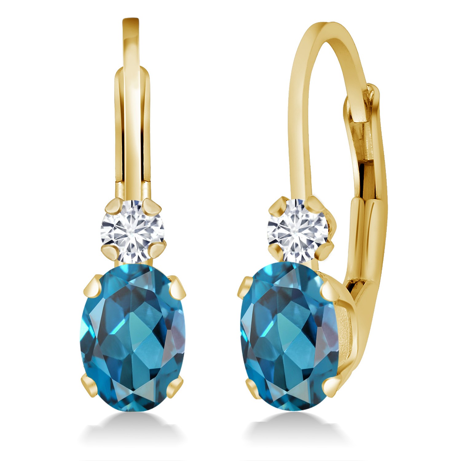 14K Yellow Gold London Blue Topaz and Diamond Earrings For Women (1.07 Cttw,