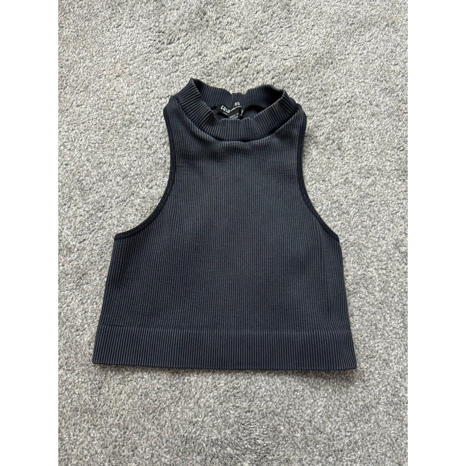 Fashion Nova Black Ribbed Mock Neck Cropped Tank Top Strappy Back Small Fashion Nova Black Ribbed Mock Neck Cropped Tank Top Strappy Back Small