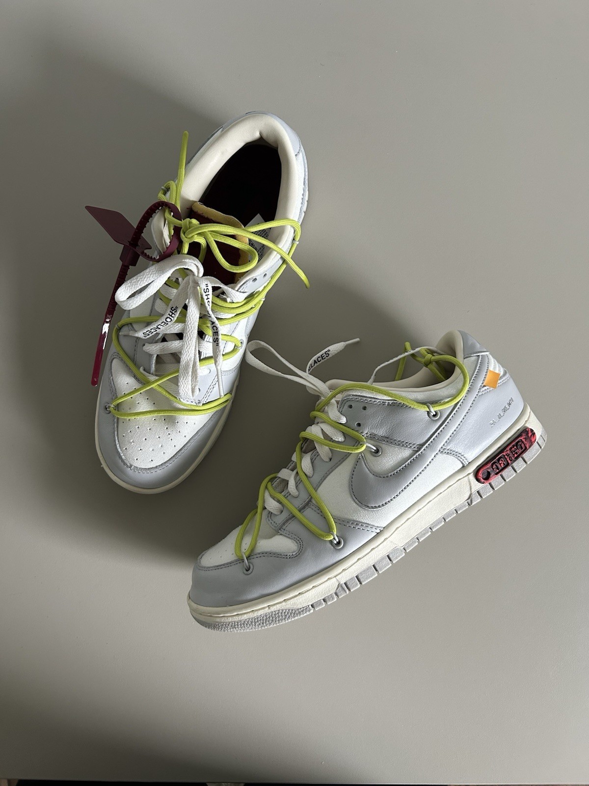 Nike Dunk Low Off-White Lot 08 Gray White Volt Low Top Leather Sneakers
