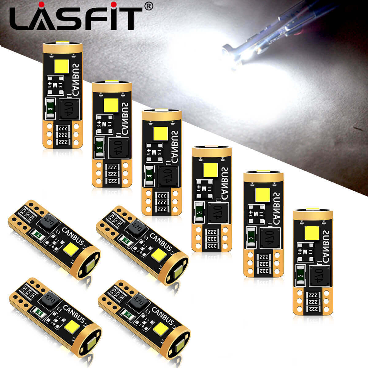 10x Lasfit T10 168 194 LED License Plate Light Bulb Interior Bulbs White 6000K