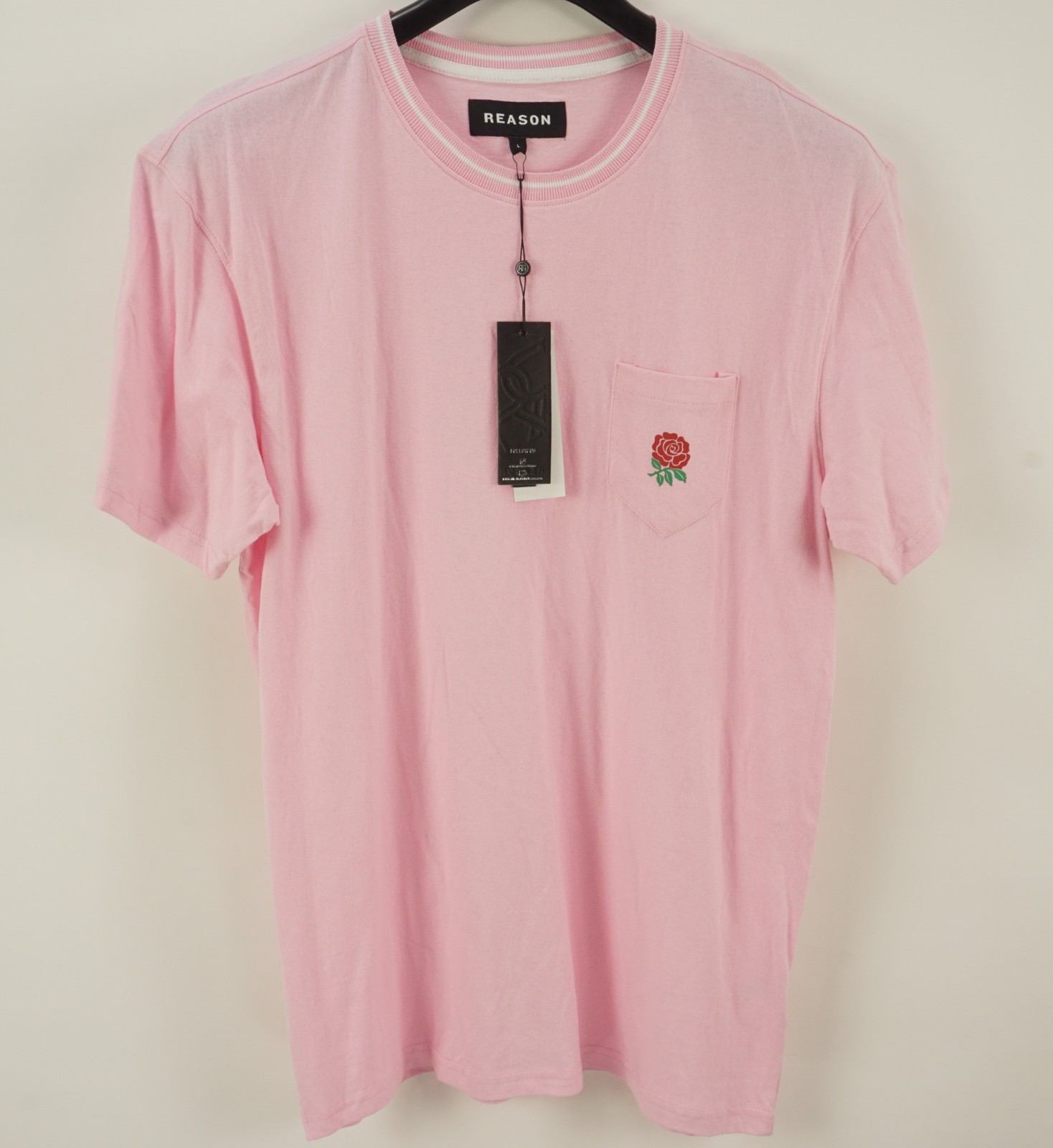 New Reason Brand Rose Pocket Featherweight Cotton Crew T-Shirt Men\'s Largre Pink