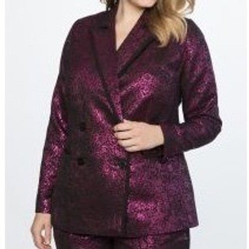 NWT Eloquii Womens Metallic Blazer Size 22 Magenta Brocade Double Breasted Party