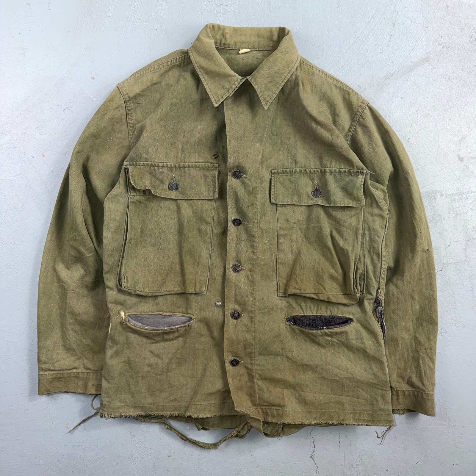 40s VTG WWII US Navy HBT Jacket 34R 13 Star Button Military WW2 Workwear Custom?