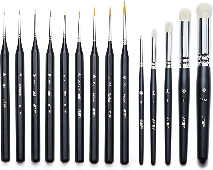 ARTIFY 14PCS Miniature Drybrush Paint Brush Set, Small Detail Model Paintbrushes