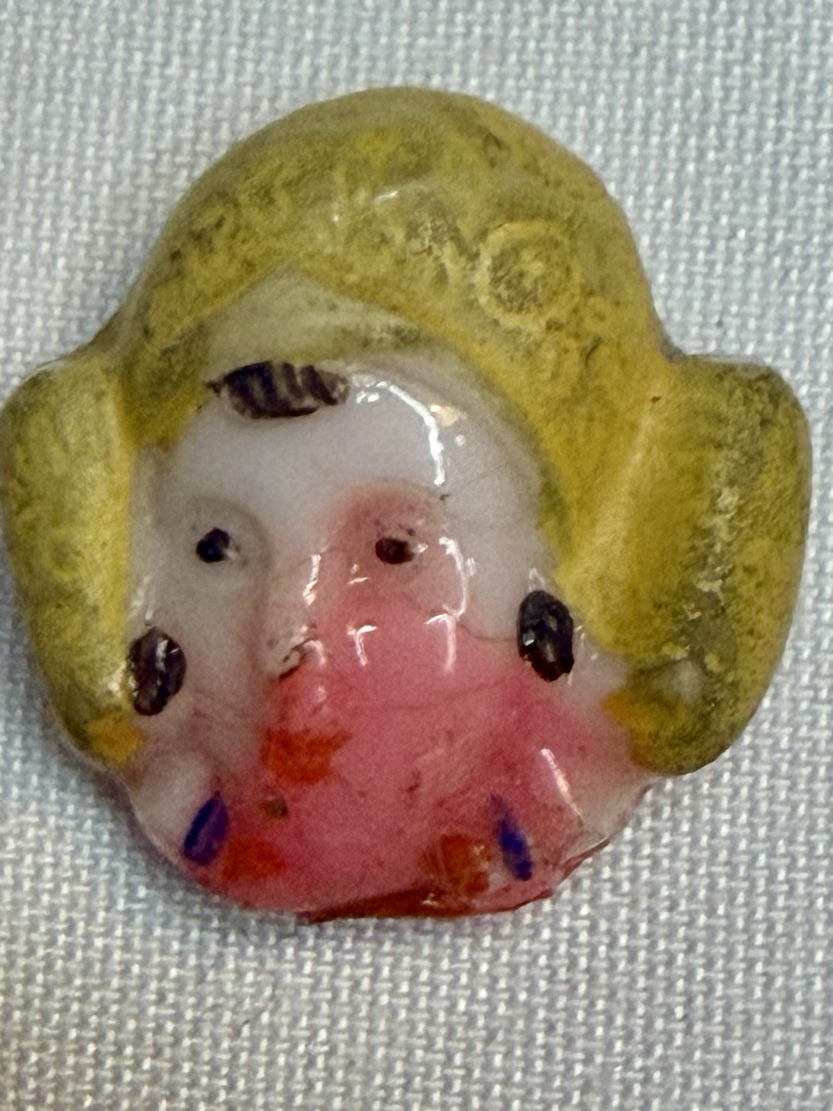 Antique Czech Glass Face Bonnet Girl Hand Painted Jewelry Finding Unmounted Antique Czech Glass Face Bonnet Girl Hand Painted Jewelry Finding Unmounted