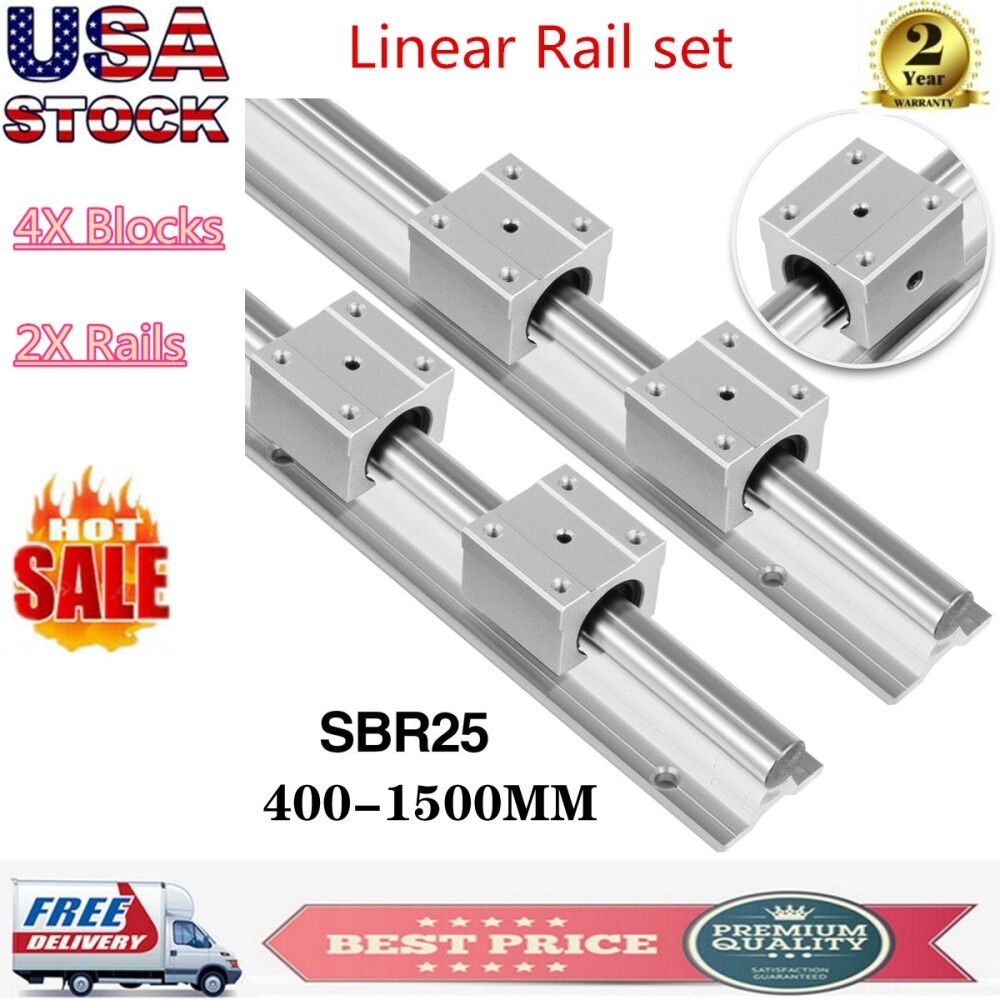2X SBR25 L400-1500MM Fully Supported Linear Rail + 4X 25mm Slide Block Bearing