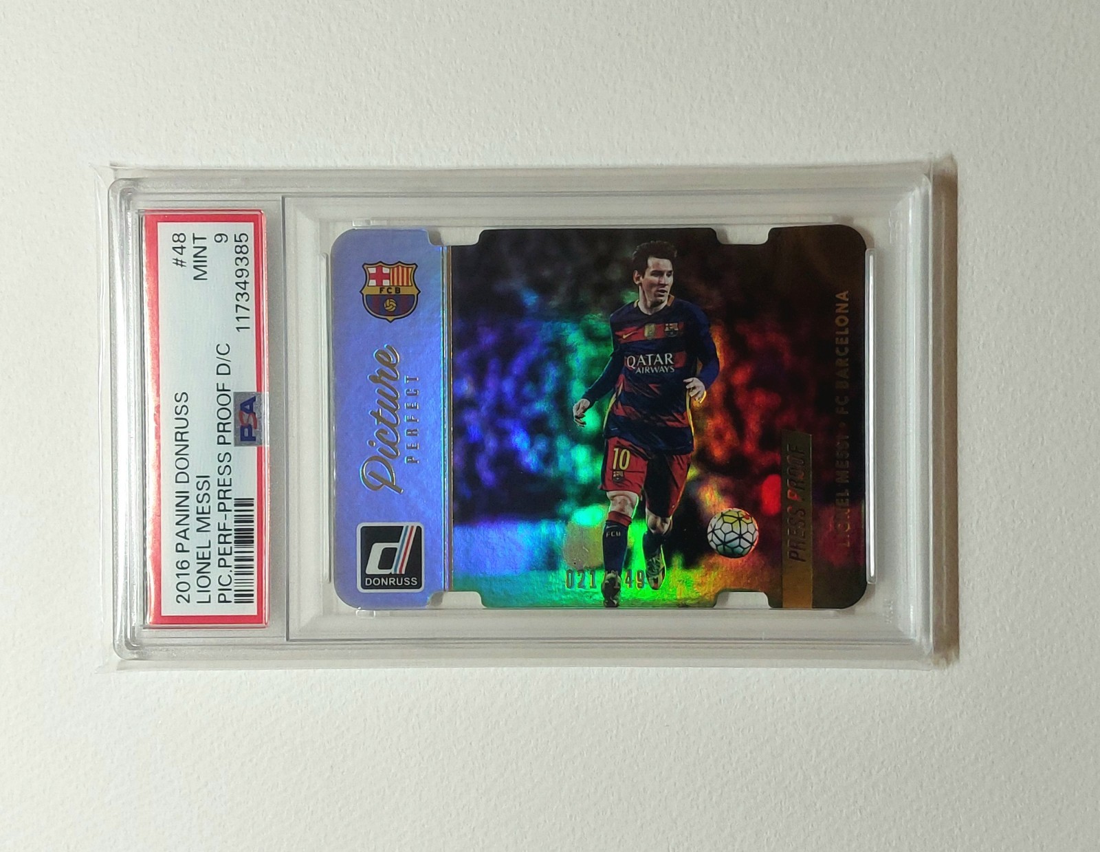 Lionel Messi #48 Panini Donruss /149 Picture Perfect Press Proof 2016 PSA 9