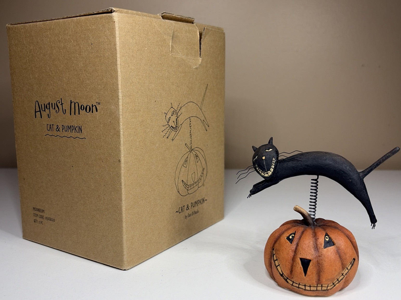 2004 AUGUST MOON Dan DiPaolo Black CAT & PUMPKIN Halloween Decor Figurine 3.25\
