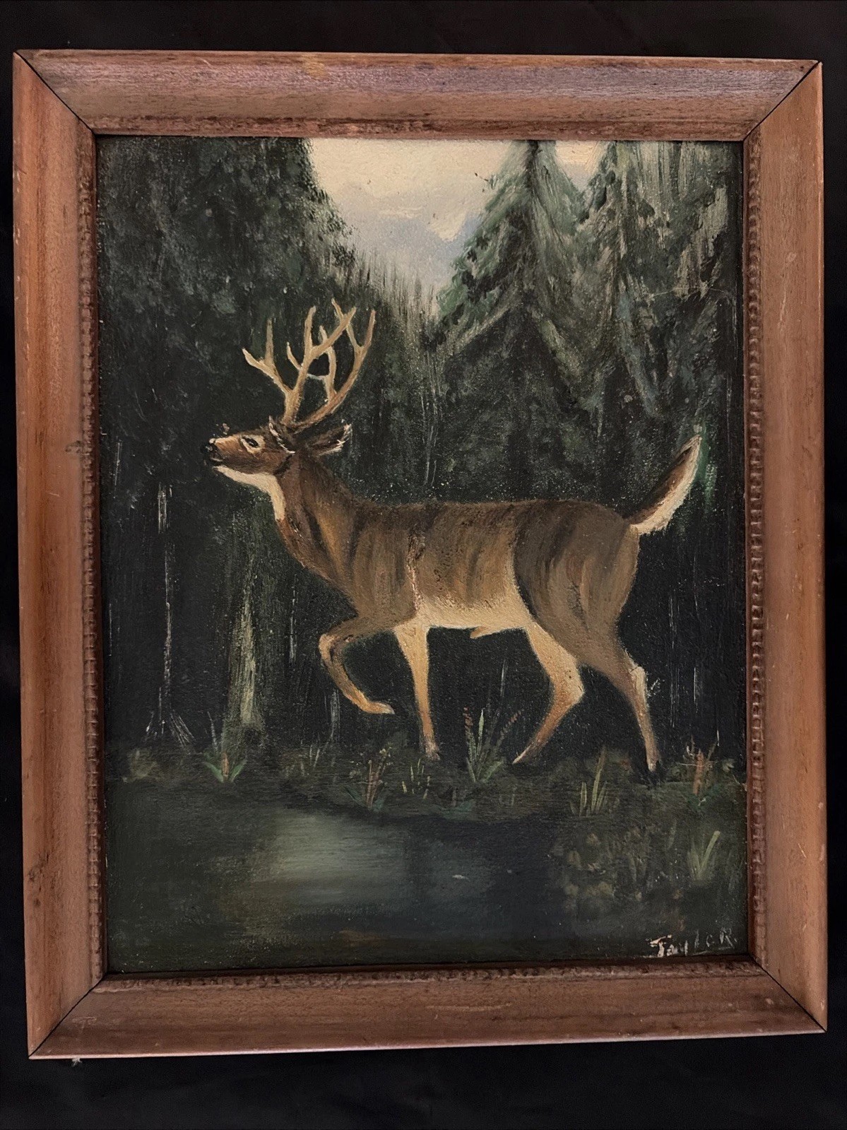 Signed TAYLOR (?) WHITE TAIL DEER BUCK 8-POINTER PORTRAIT PAINTING