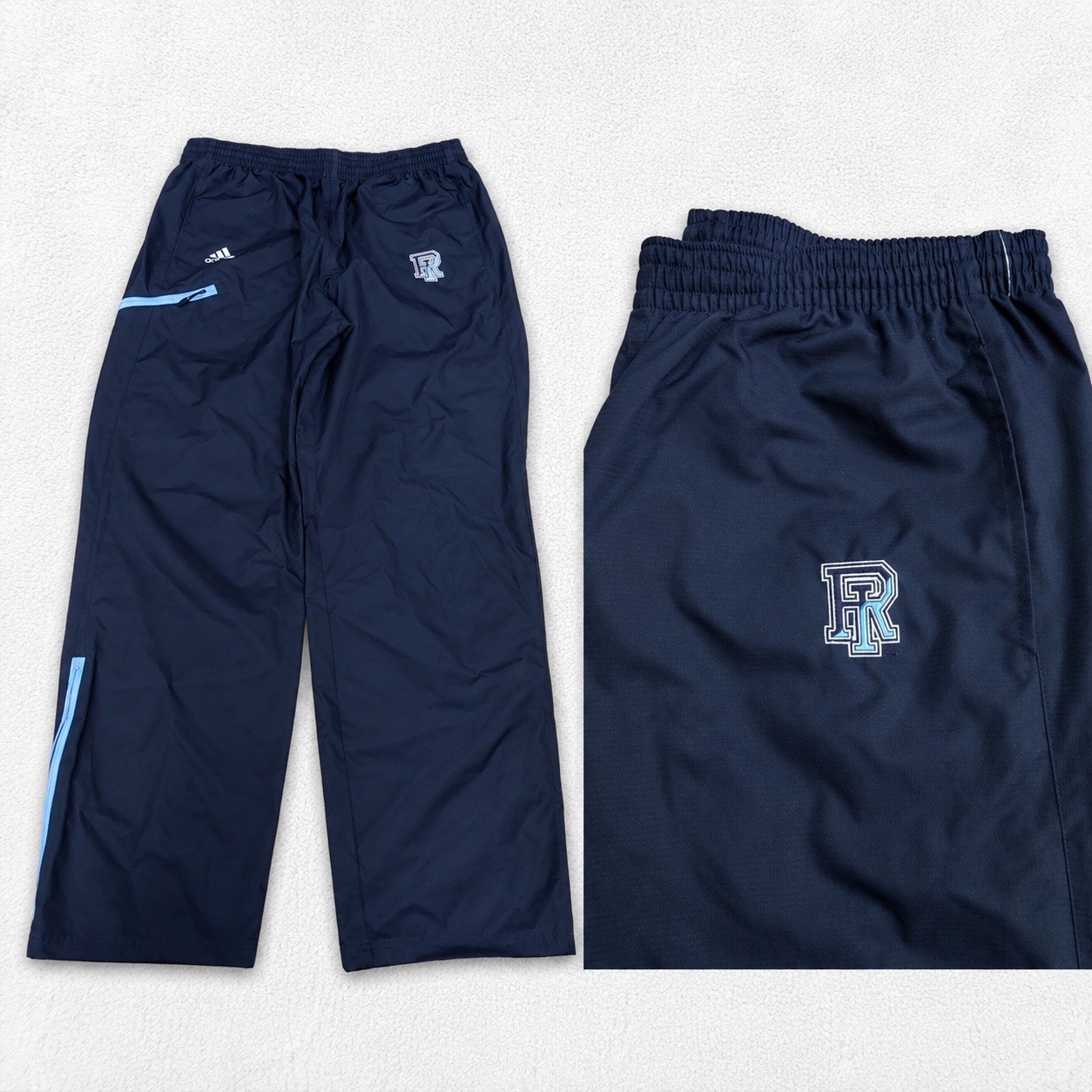 NWT Adidas NCAA University of Rhode Island Pants Sz L Navy/LightBlue Climaproof