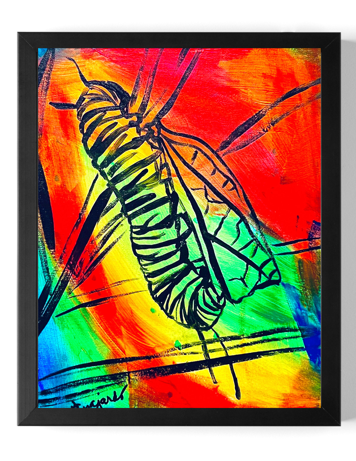 Guajardo Art Original 14x11 Expressionist Caterpillar Canvas Home Decor 