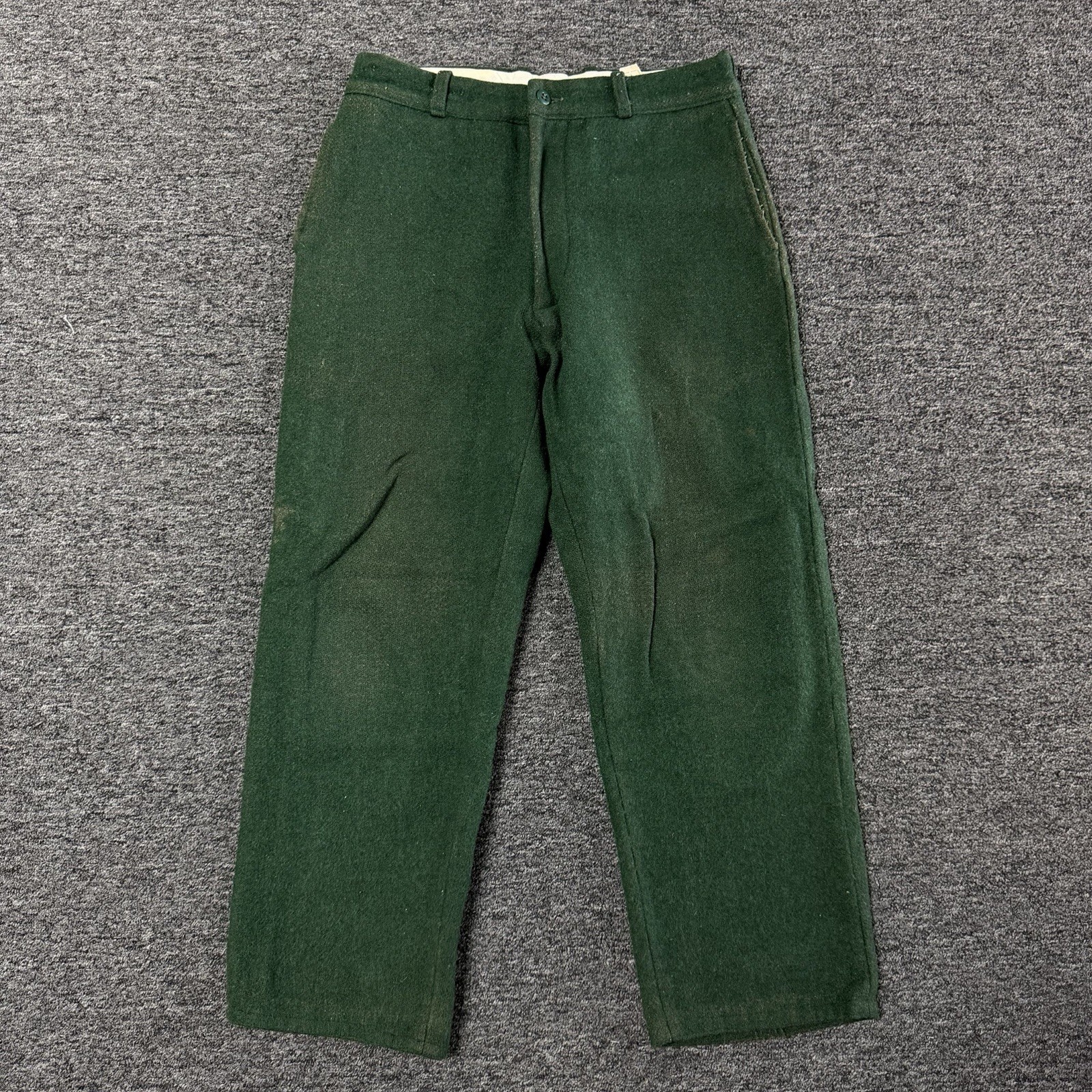 Vintage 60s RARE LL Bean Green Heavyweight Wool Straight Leg Dress Pants Sz 32
