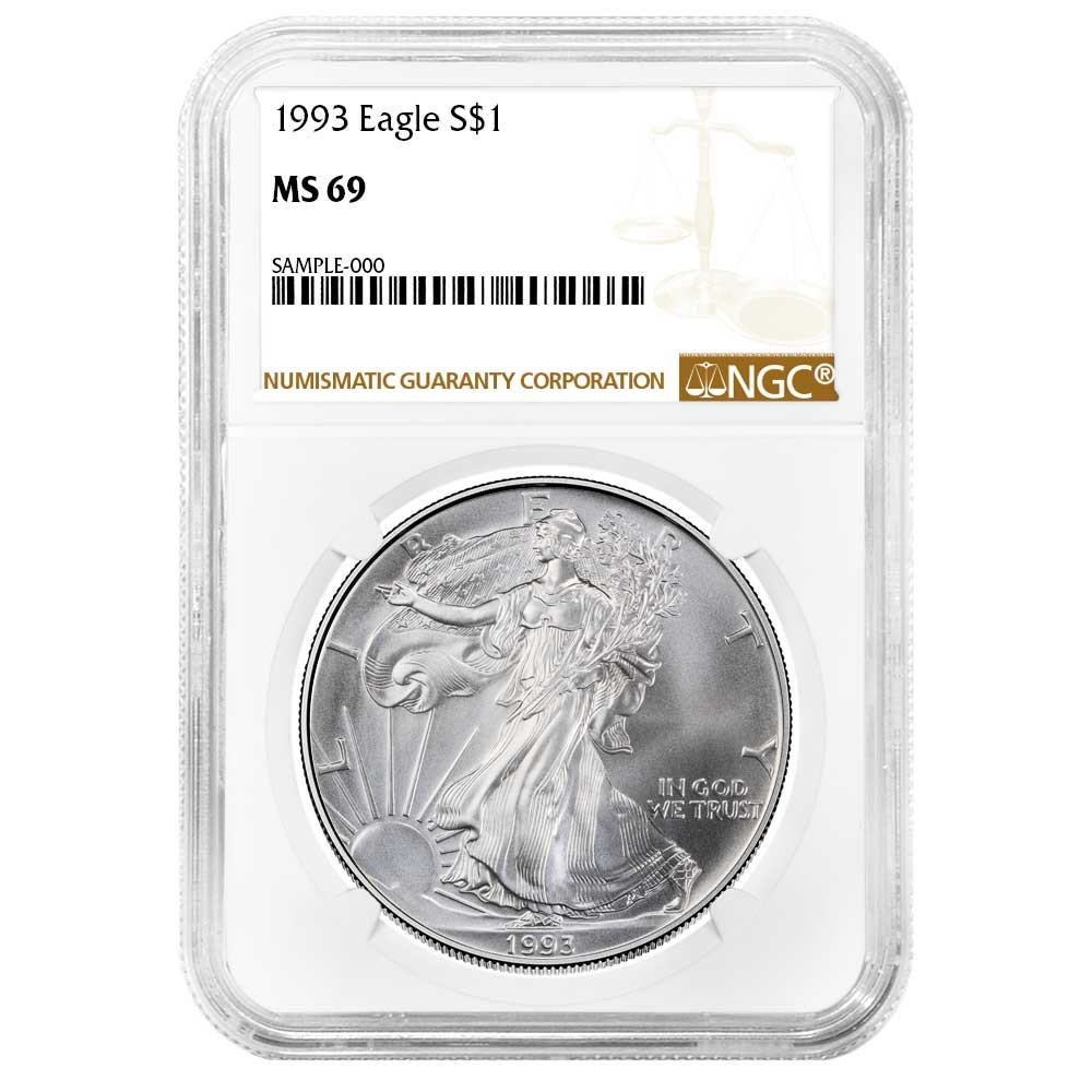 1993 $1 American Silver Eagle NGC MS69 Brown Label