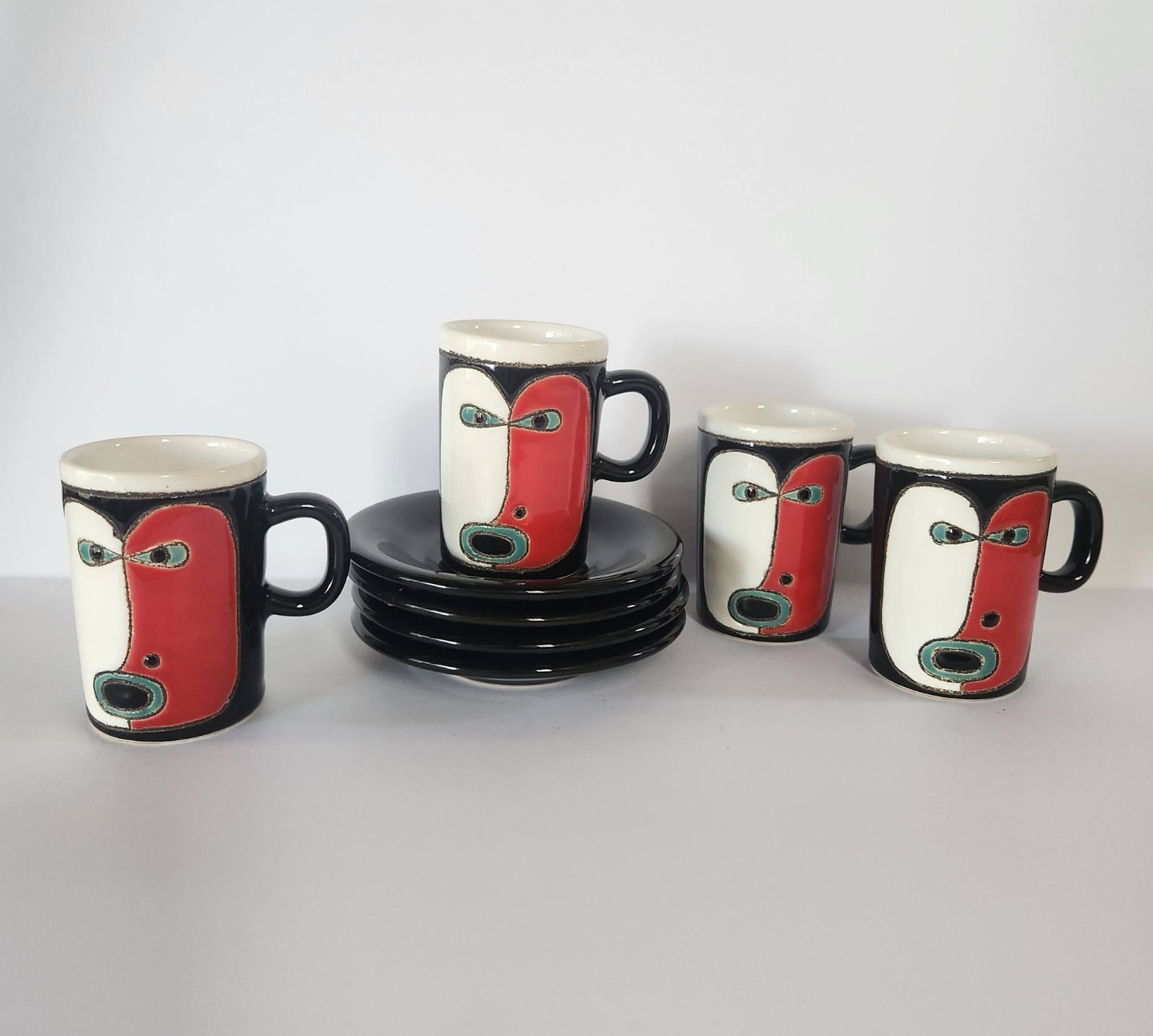 EDUARDO VEGA, Modernist Face Pottery Coffee Set