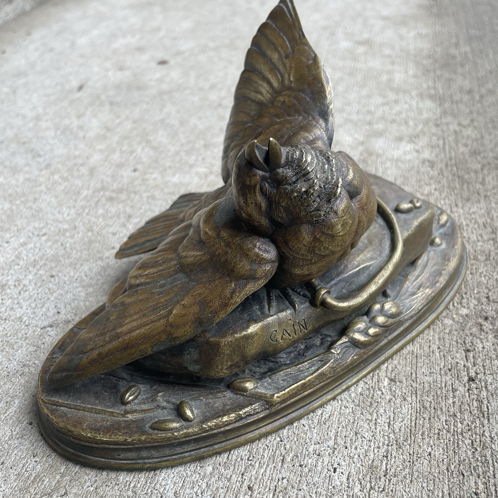 Vtg Auguste Nicolas Cain Bronze Sculpture of a Bird in a Trap Circa 1870s Signed