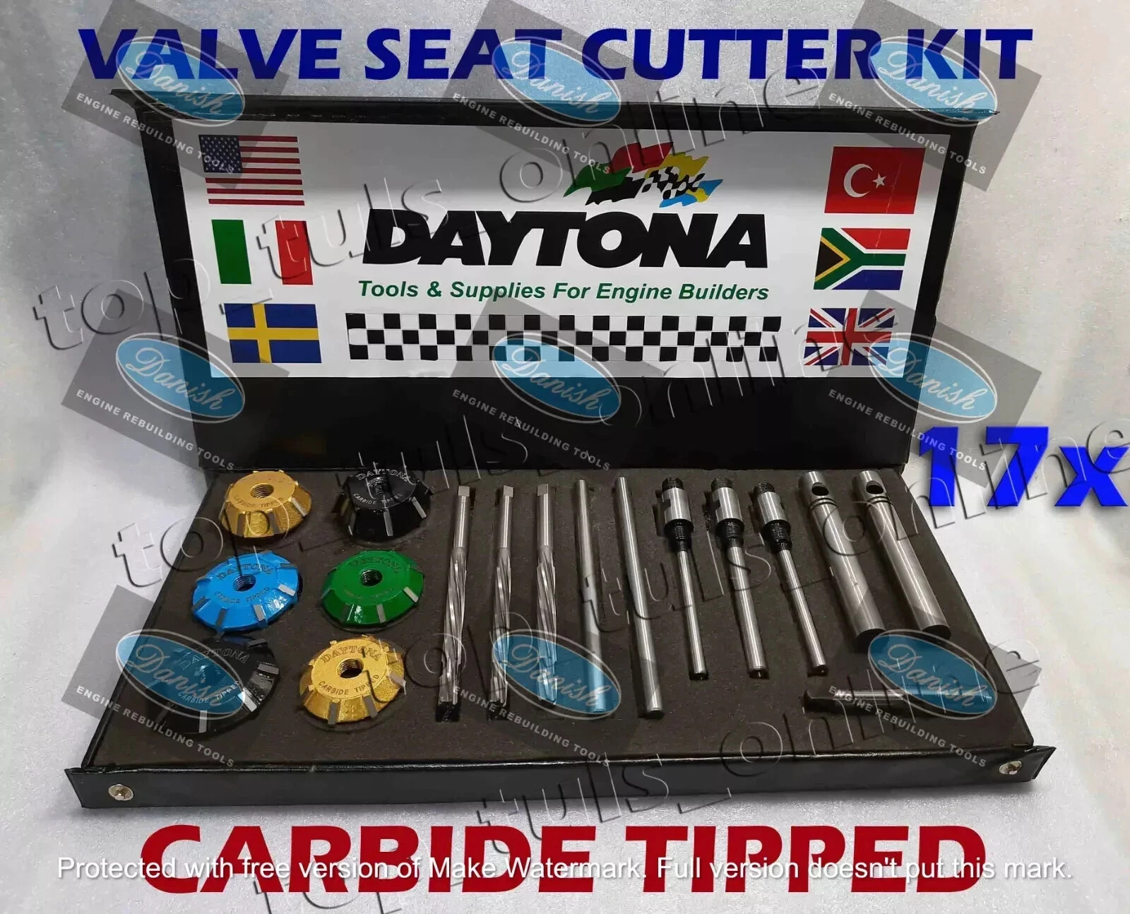 17x GM LS-3 4th Generation VALVE SEAT CUTTER KIT 3 ANGLE CUT CARBIDE TIPPED