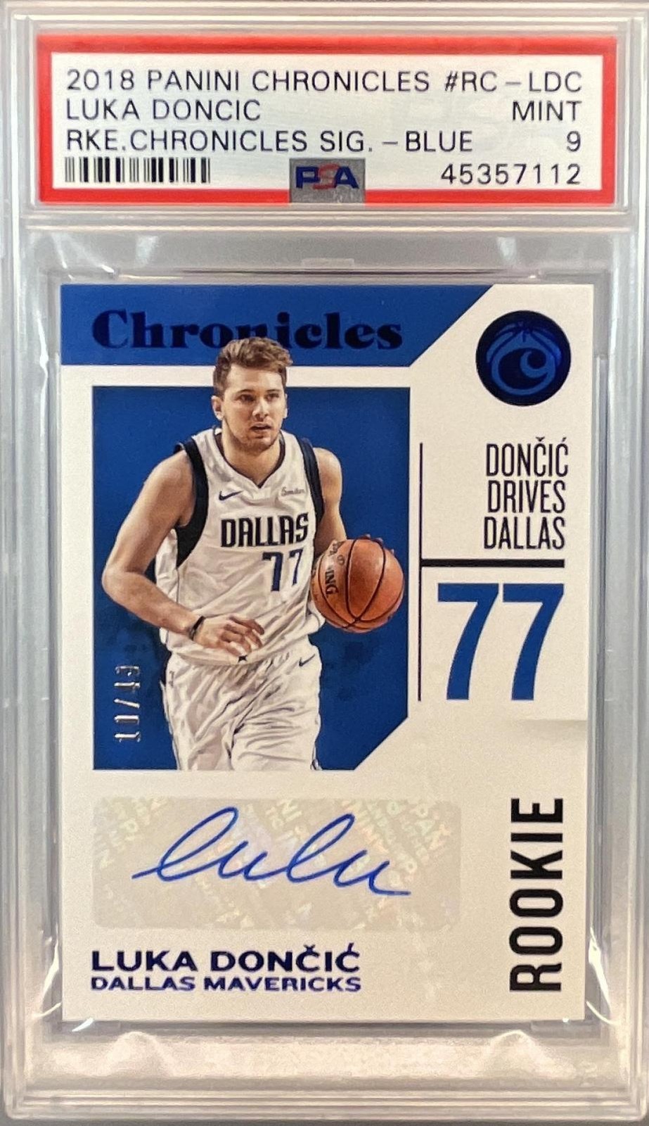 2018-19 Panini Chronicles Luka Doncic Rookie Signatures Blue #/49 PSA 9 FD302 2018-19 Panini Chronicles Luka Doncic Rookie Signatures Blue #/49 PSA 9 FD302