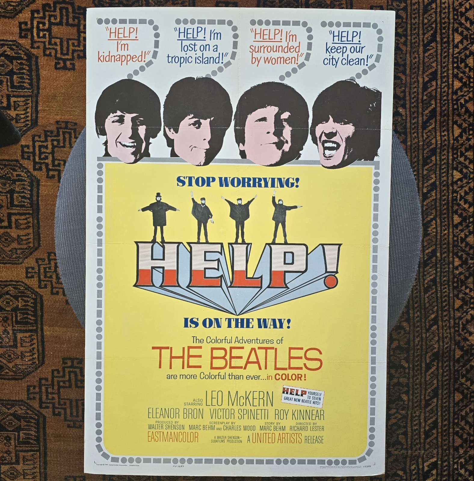 ORIGINAL 1965 BEATLES HELP MOVIE POSTER 27x41 ONE SHEET COMPLETE 