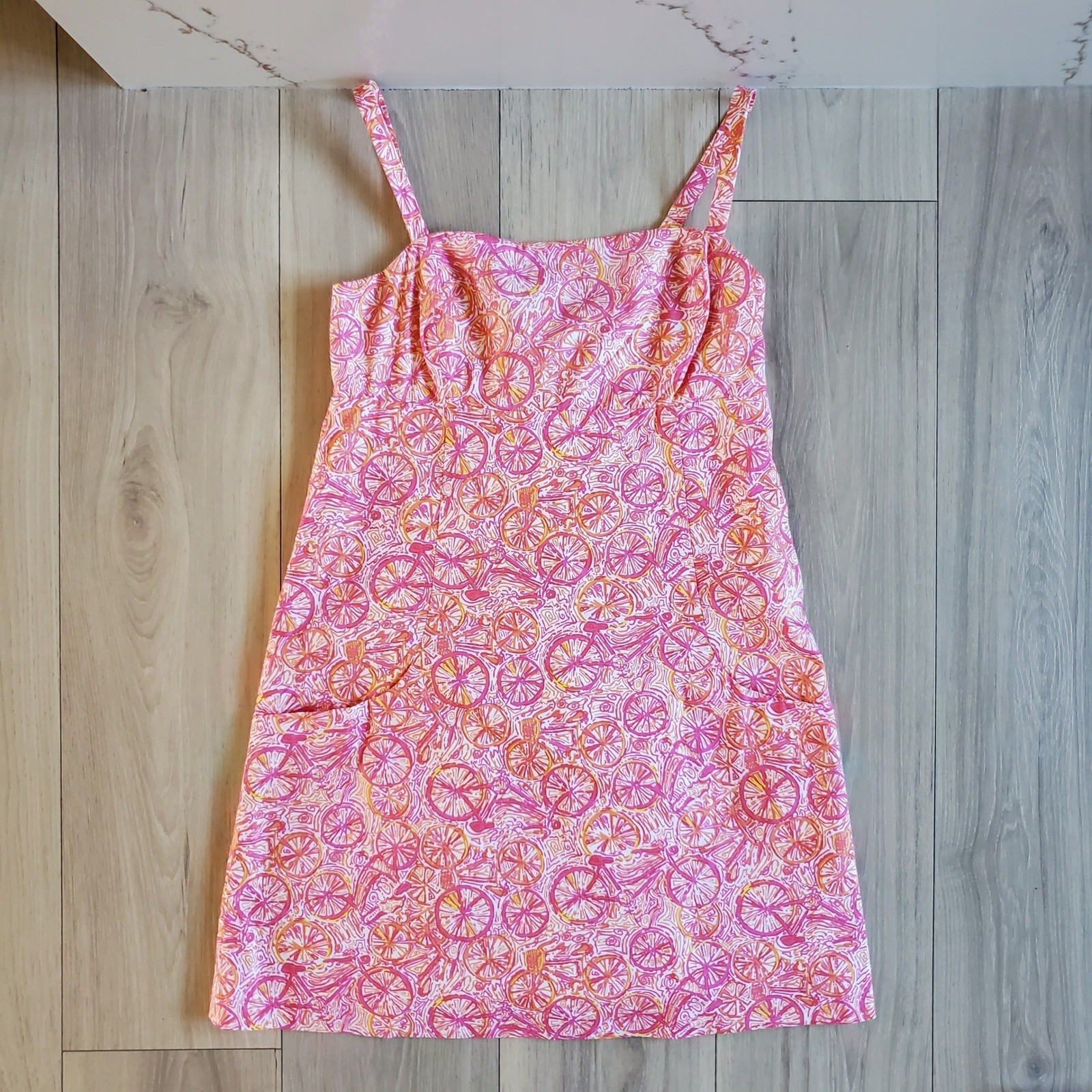 Lilly Pulitzer Dress Womens 12 Lola Hotty Pink Ten Speed Bicycle Print Shift