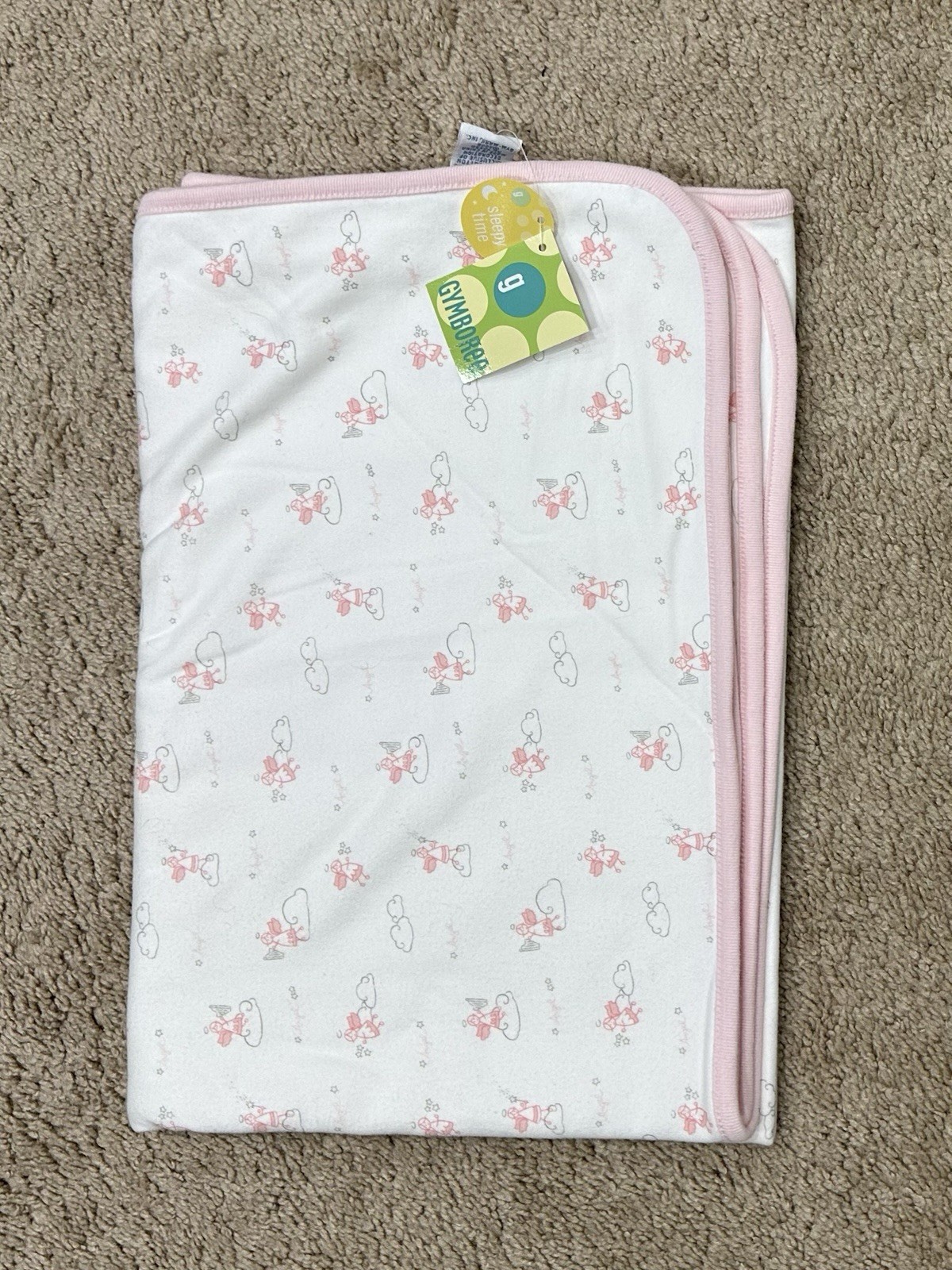 NWT Gymboree 2002 Sleepy Time Angel Reversible Blanket Vintage White Pink NEW